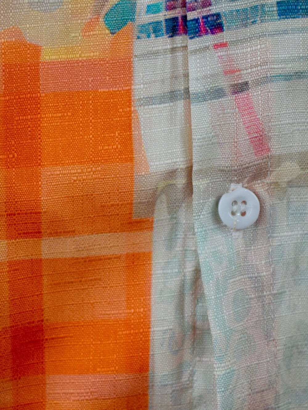 Boutique Colorful Patchwork Print Long Sleeve Button-Up Blouse | Size L - Picture 6 of 6